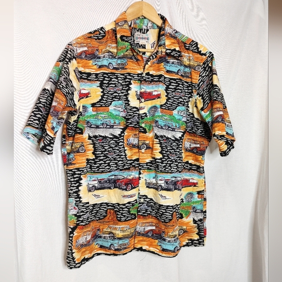 Reyn Spooner Shirt American Classics Button Front Short Sleeve 50s 60s Cars L - Picture 2 of 6